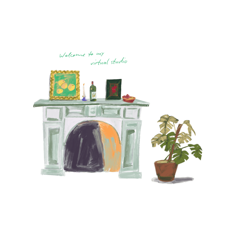 Fireplace and plant illustration